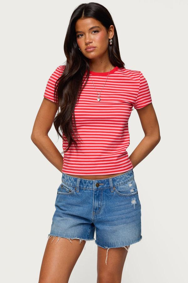 edikted Nessie Striped T Shirt red and pink