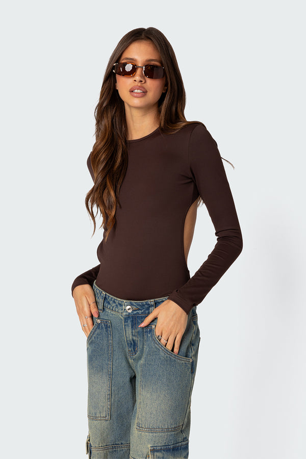 Edikted Neta Back Cut Out Bodysuit Brown
