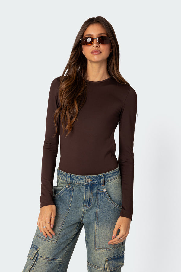 Edikted Neta Back Cut Out Bodysuit Brown