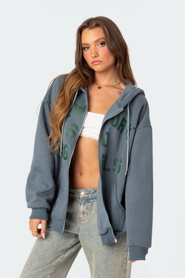 Edikted New York Angels Oversized Hoodie Blue