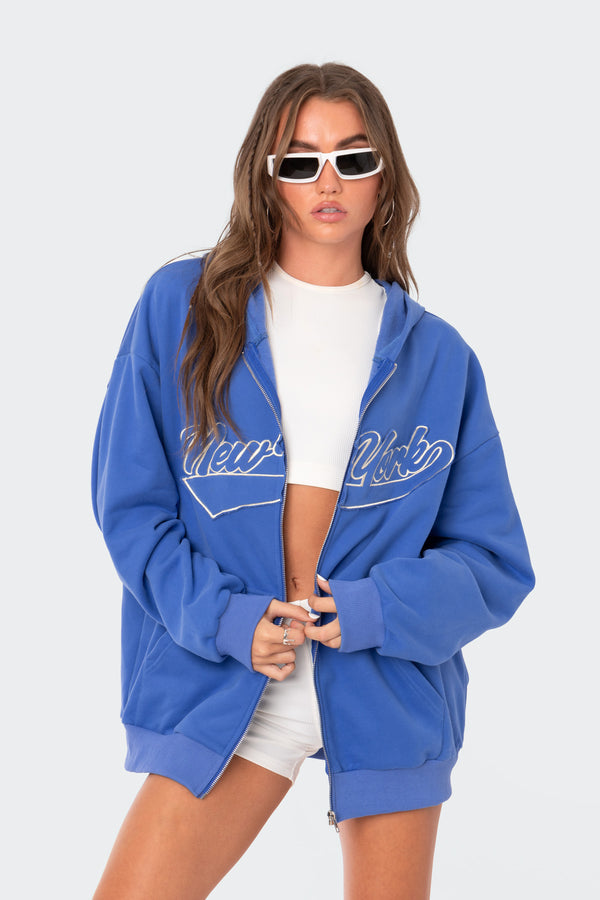 Edikted New York Oversized Hoodie Blue