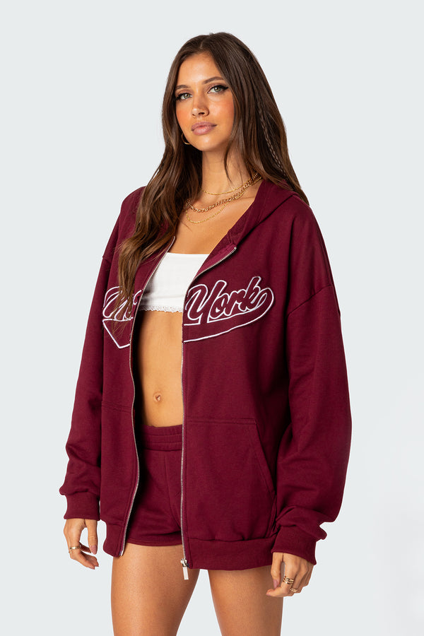 Edikted New York Oversized Hoodie Burgundy