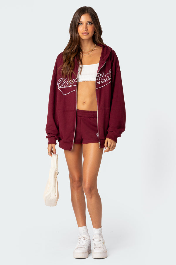 Edikted New York Oversized Hoodie Burgundy