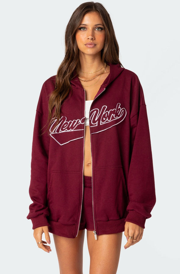 edikted New York Oversized Hoodie burgundy