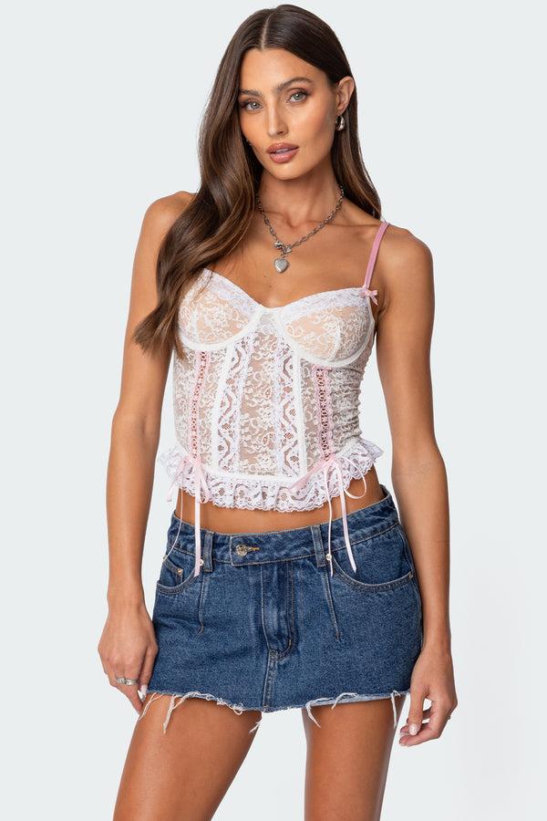 edikted Nicolette Sheer Lace Corset white