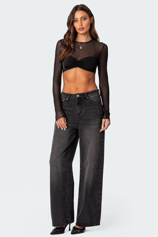 Edikted Night Out Sheer Crop Top Black