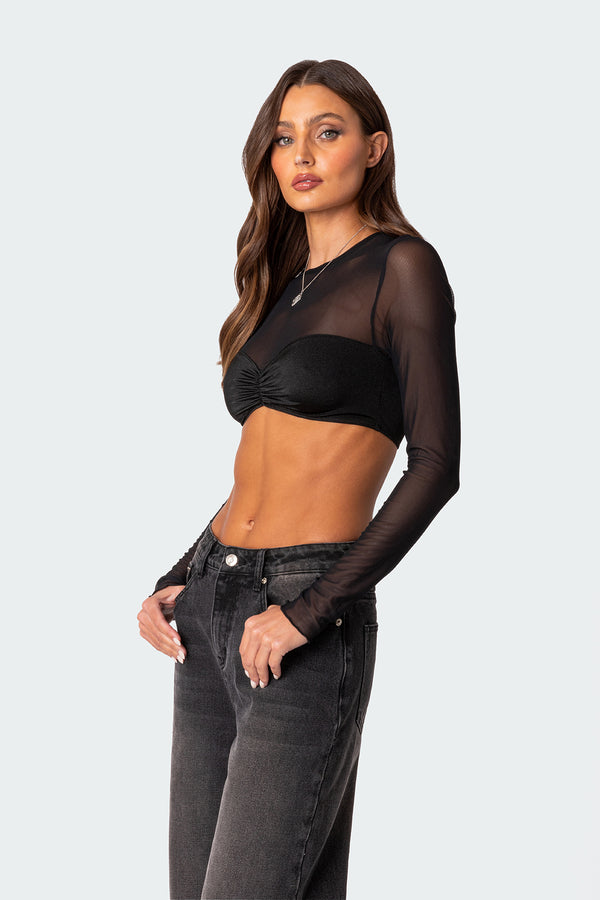 Edikted Night Out Sheer Crop Top Black