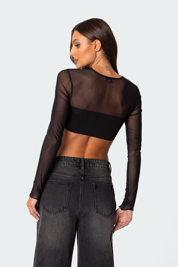 Edikted Night Out Sheer Crop Top Black