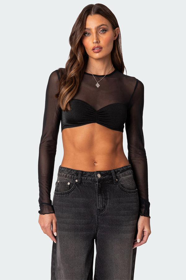 edikted Night Out Sheer Crop Top black