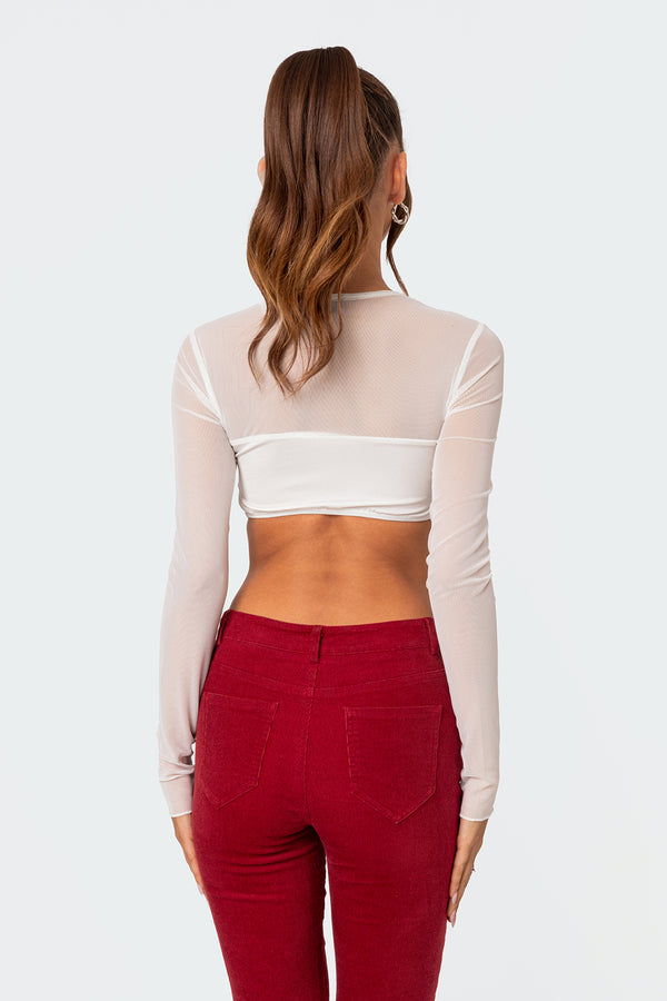 Edikted Night Out Sheer Crop Top White