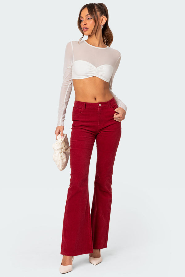 Edikted Night Out Sheer Crop Top White