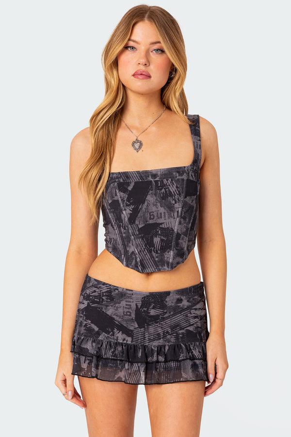edikted Nightlife Printed Corset gray