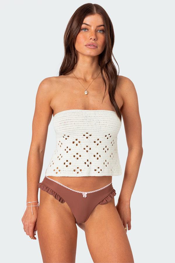 edikted Niki Crochet Strapless Top cream