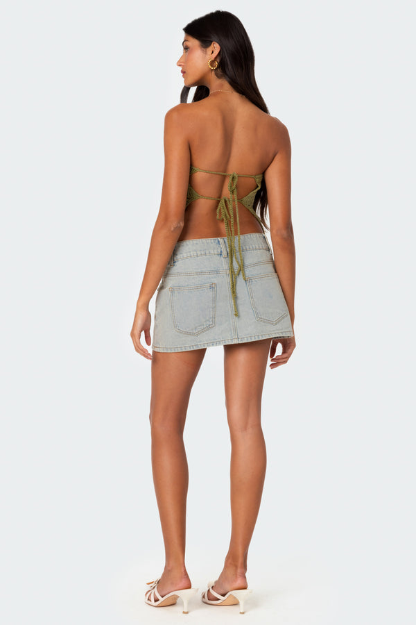 Edikted Niki Crochet Strapless Top Olive
