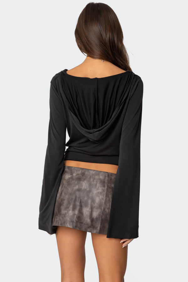 Edikted Nira Hooded Cowl Neck Top Black