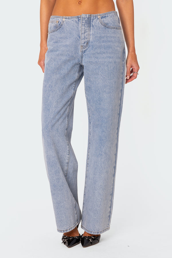 Edikted No Waistband Relaxed Jeans Light Blue