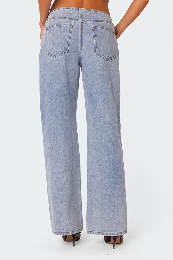 Edikted No Waistband Relaxed Jeans Light Blue