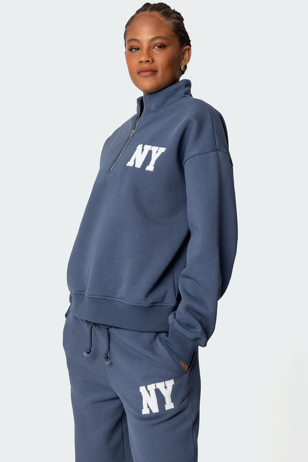 Edikted Ny Quarter Zip Sweatshirt Blue