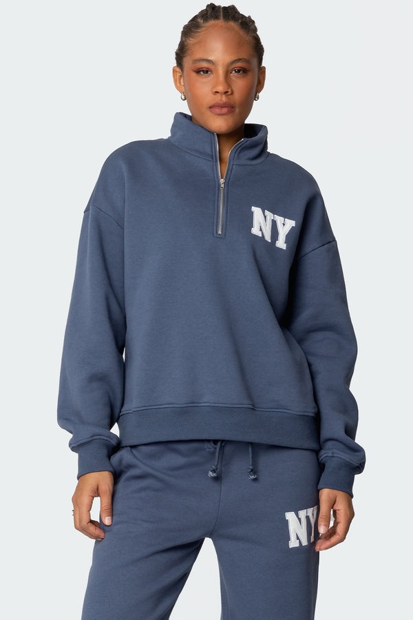 edikted Ny Quarter Zip Sweatshirt blue