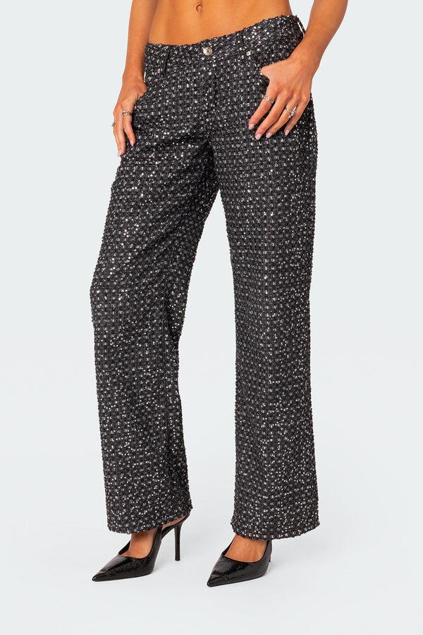 Edikted Nyah Sequin Loose Fit Jeans Black