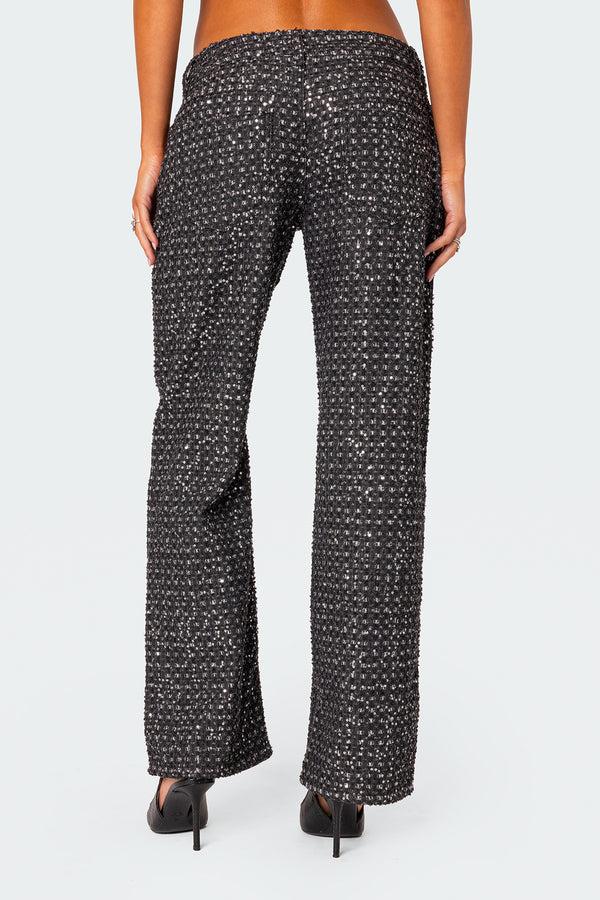 Edikted Nyah Sequin Loose Fit Jeans Black