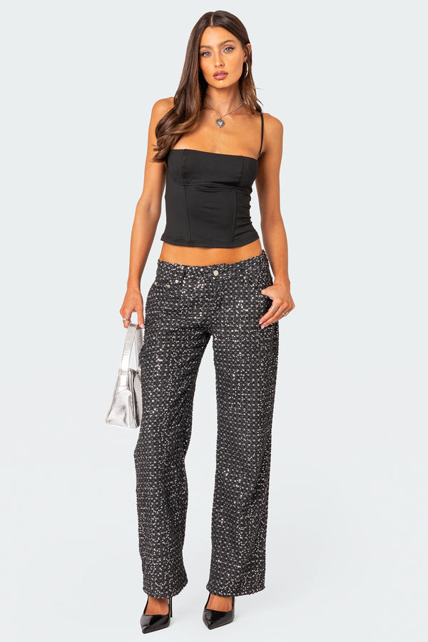 edikted Nyah Sequin Loose Fit Jeans black