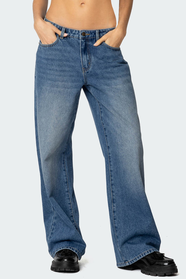 Edikted Nyc Washed Low Rise Jeans Blue Washed