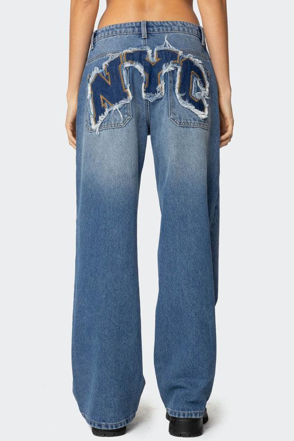 Edikted Nyc Washed Low Rise Jeans Blue Washed