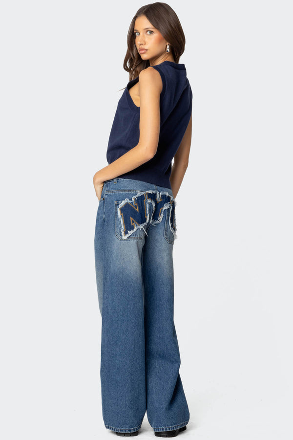 edikted Nyc Washed Low Rise Jeans blue washed