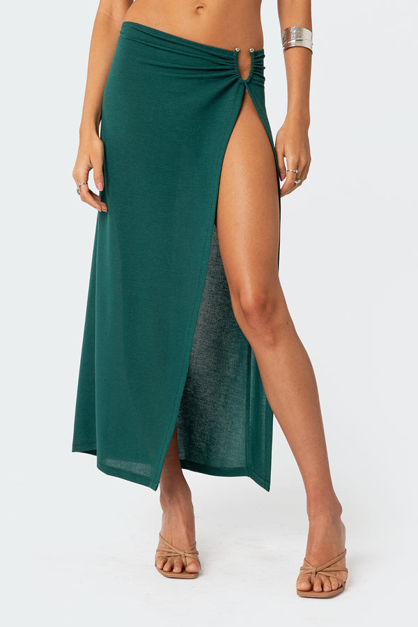 Edikted Nyssa Wrap Midi Skirt Green