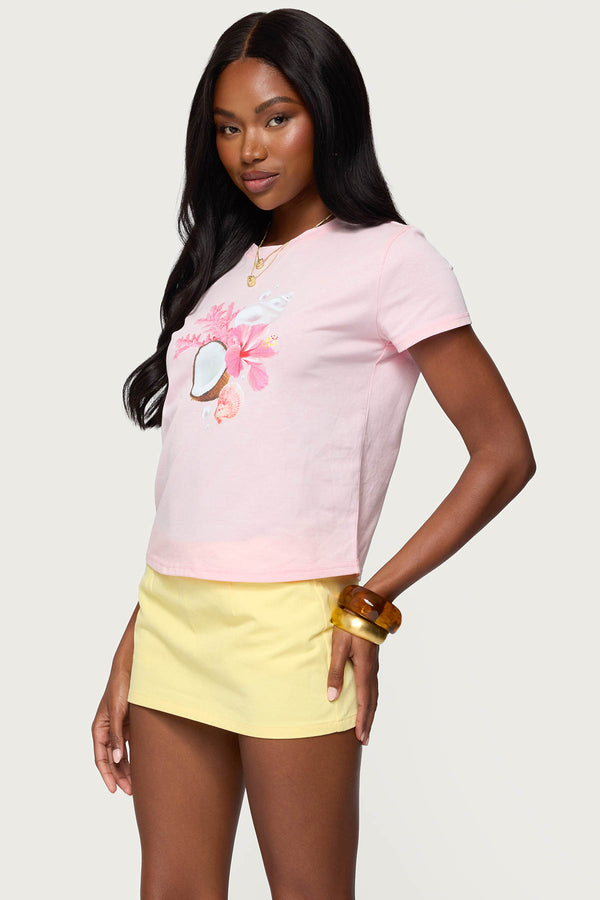 Edikted Ocean’s Calling Coastal T Shirt Light Pink