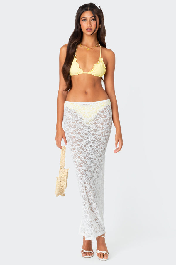 Edikted Oceana Sheer Lace Maxi Skirt White