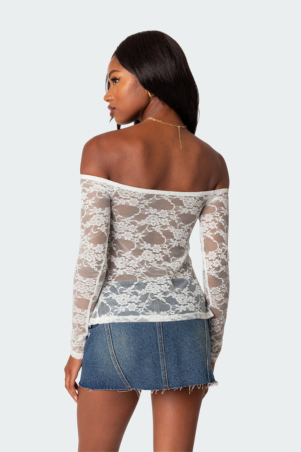 Edikted Odessa Split Front Sheer Lace Top White