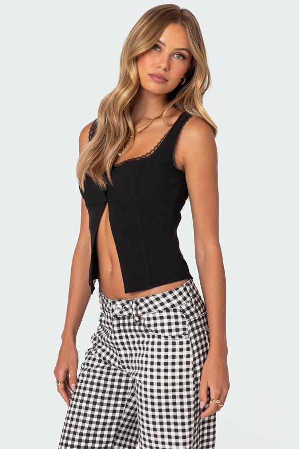 Edikted Odette Split Front Tailored Top Black