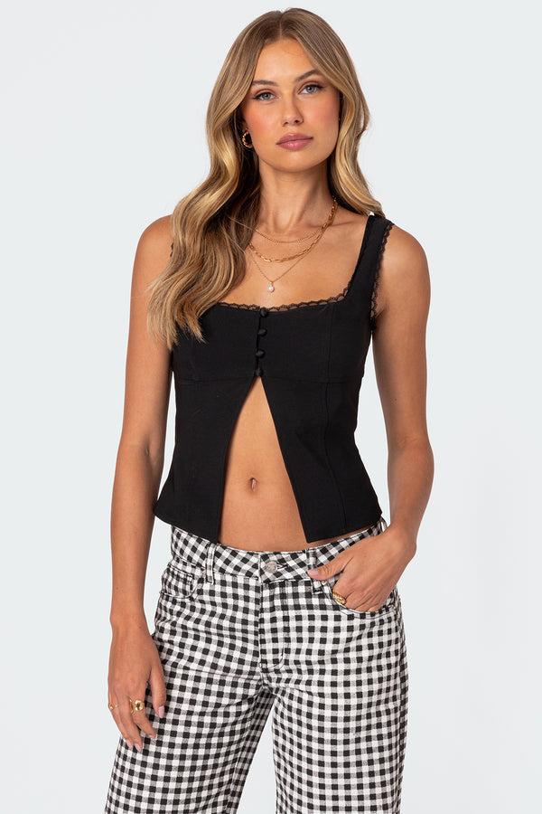 edikted Odette Split Front Tailored Top black