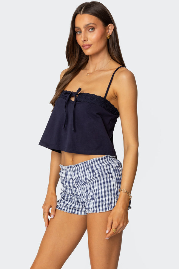Edikted Odette Tie Detail Tank Top Navy