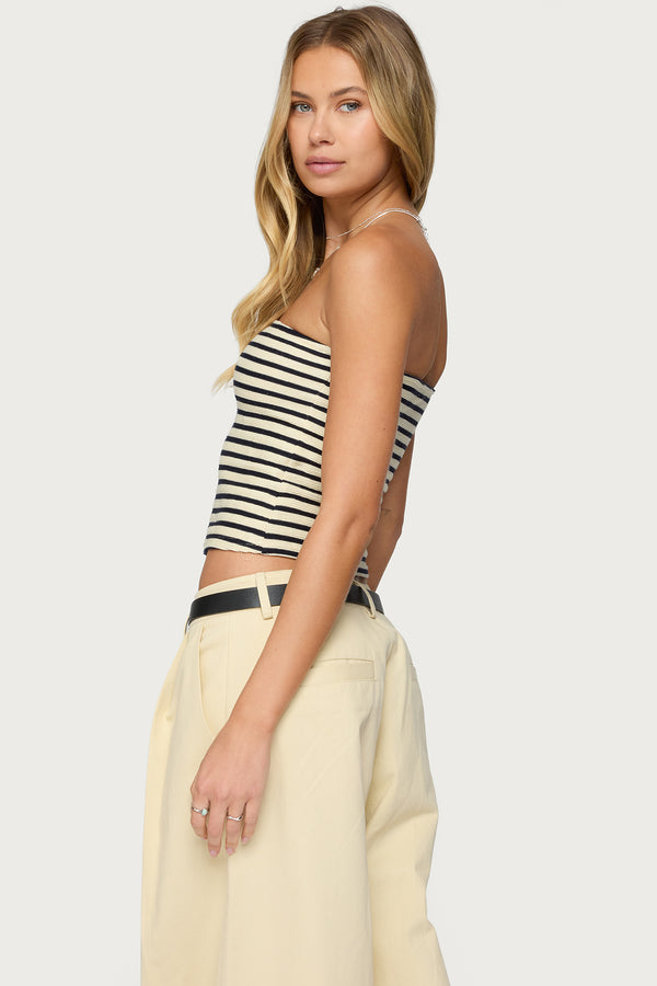 Edikted Odora Striped Tube Top Cream And Navy