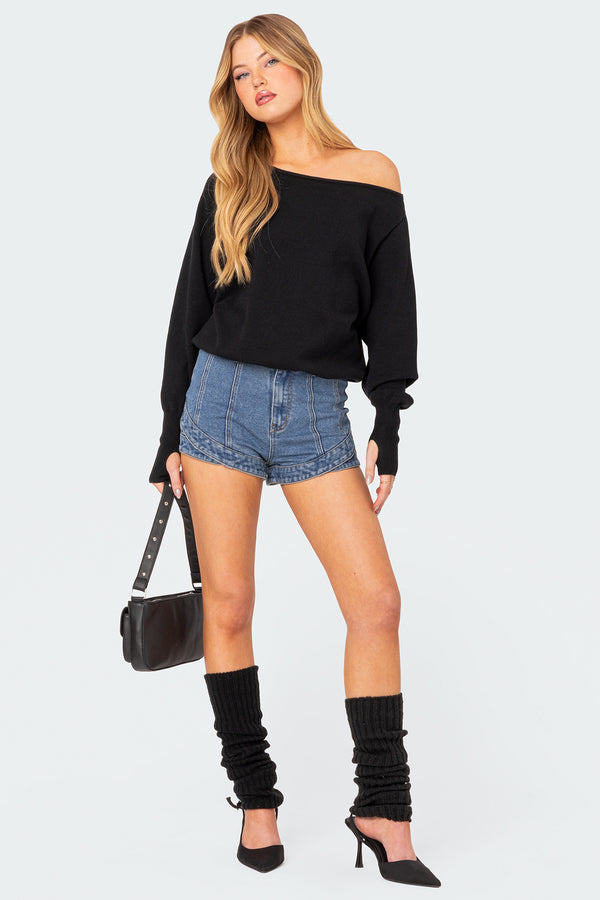 Edikted Off Shoulder Oversized Sweater Black