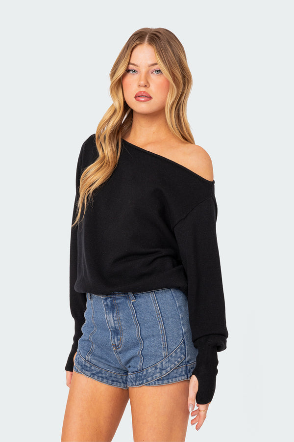 Edikted Off Shoulder Oversized Sweater Black