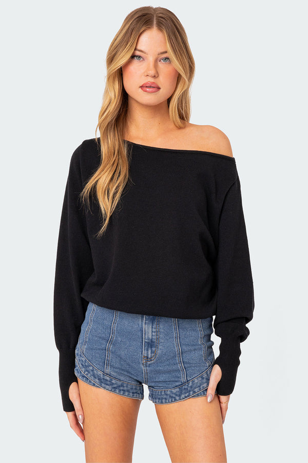 edikted Off Shoulder Oversized Sweater black