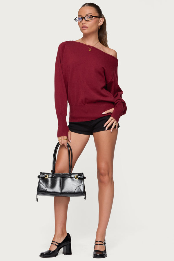 Edikted Off Shoulder Oversized Sweater Burgundy