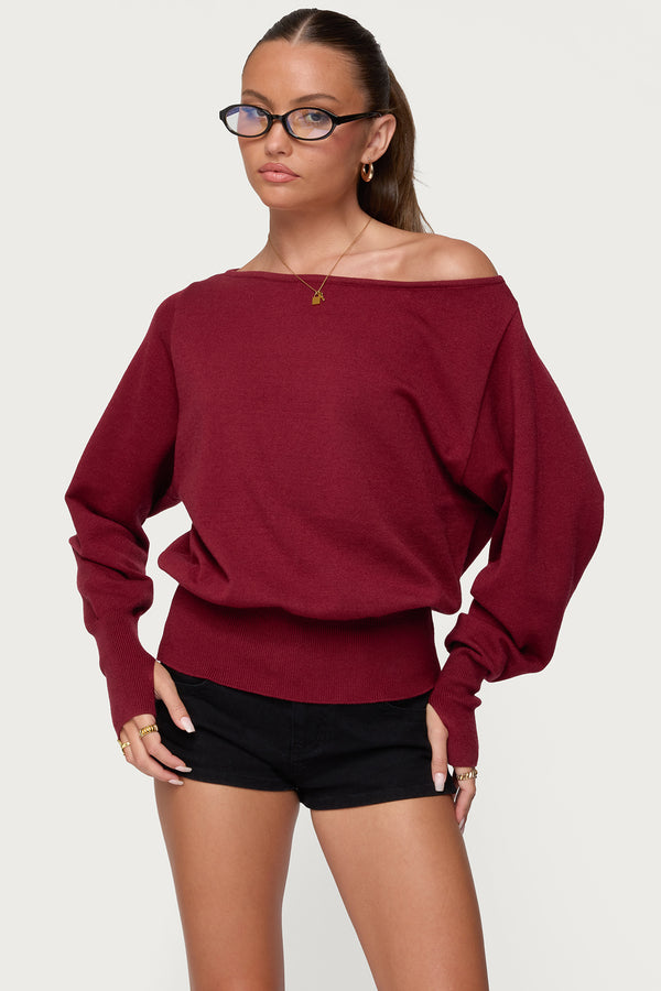 edikted Off Shoulder Oversized Sweater burgundy