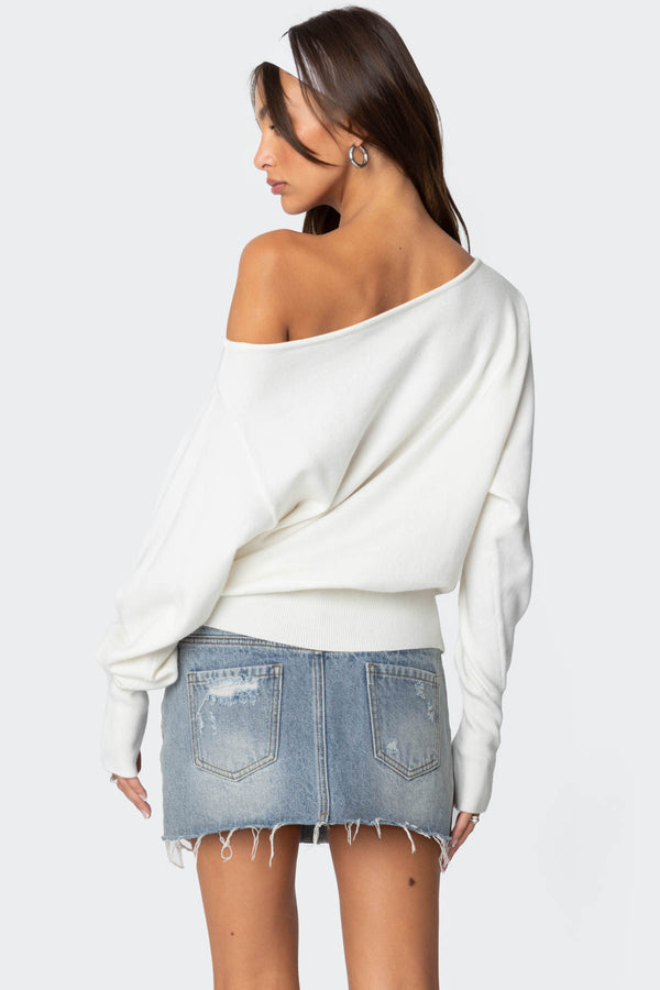 Edikted Off Shoulder Oversized Sweater Cream