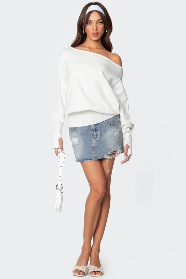 Edikted Off Shoulder Oversized Sweater Cream