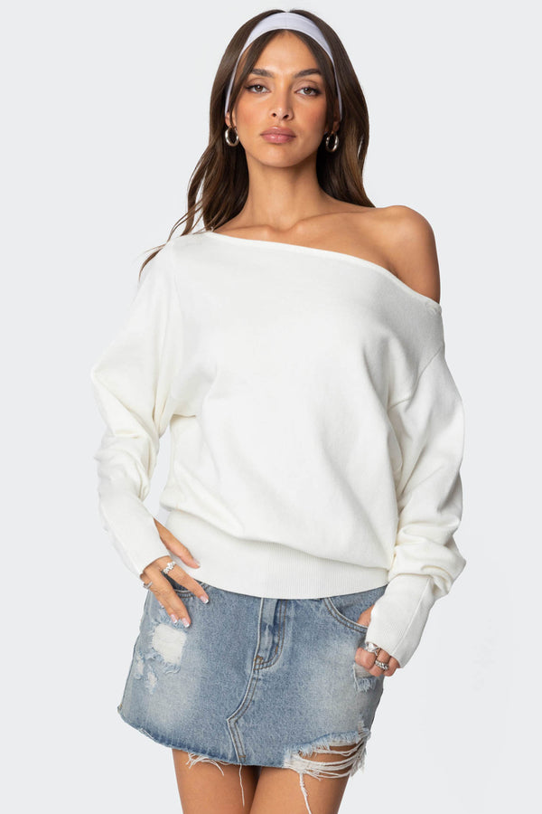 edikted Off Shoulder Oversized Sweater cream