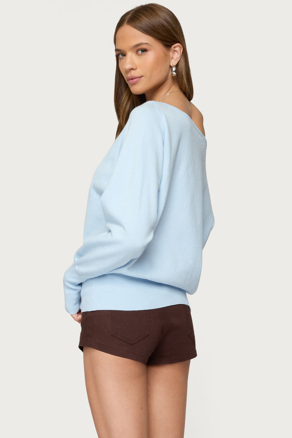 Edikted Off Shoulder Oversized Sweater Light Blue