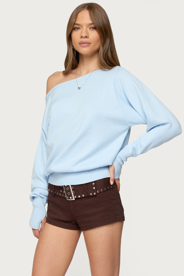 Edikted Off Shoulder Oversized Sweater Light Blue