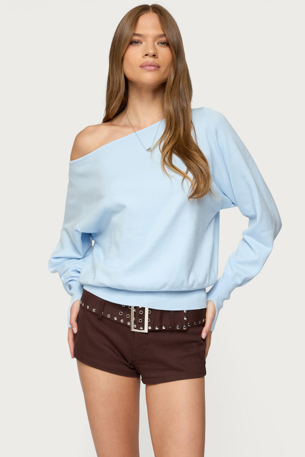 edikted Off Shoulder Oversized Sweater light blue
