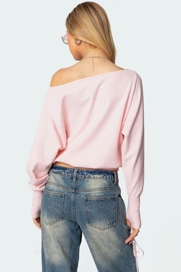 Edikted Off Shoulder Oversized Sweater Light Pink