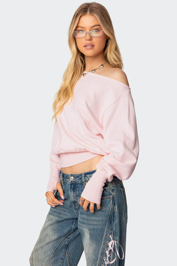 Edikted Off Shoulder Oversized Sweater Light Pink